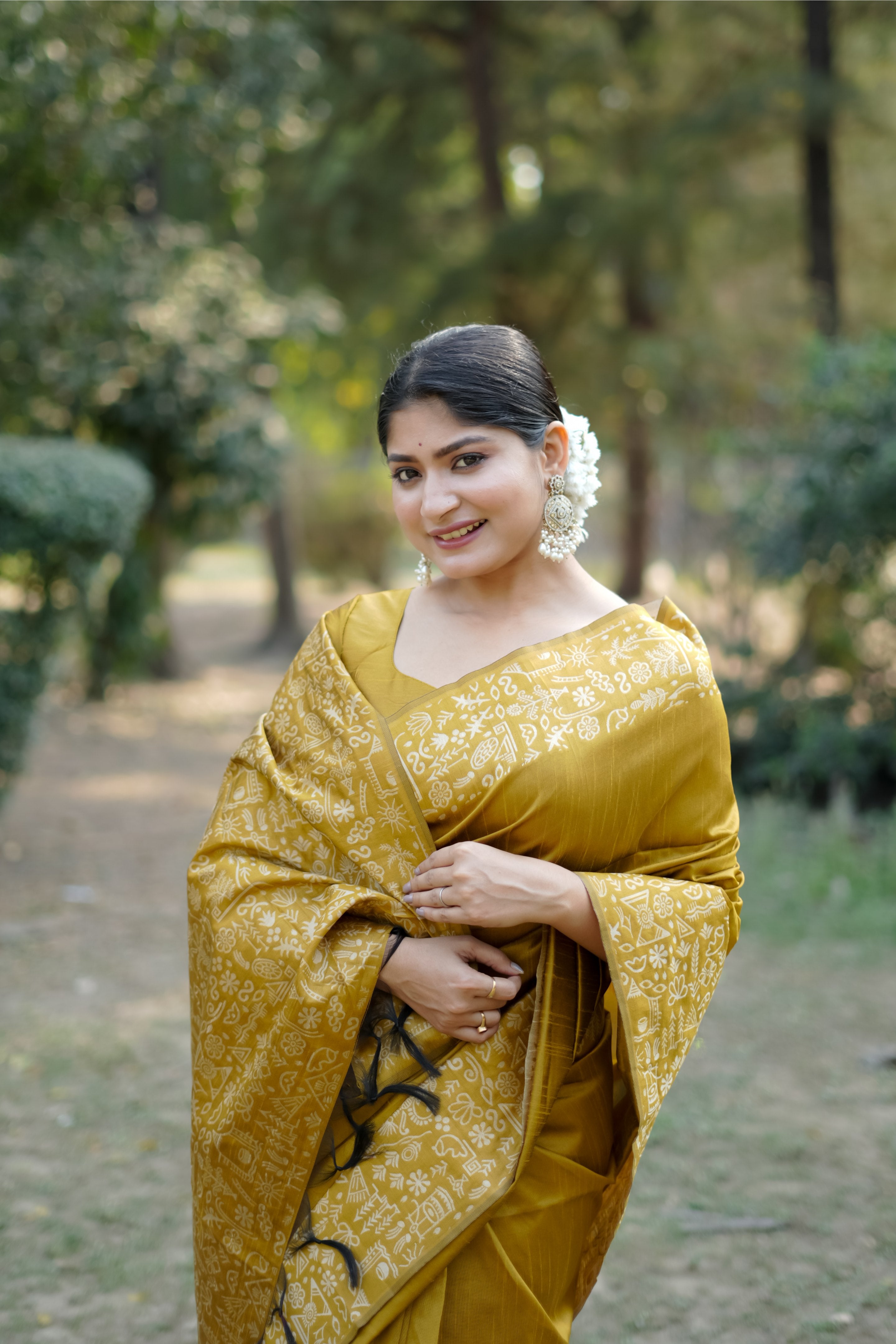 Jyoti Fashion Women's Mustard Handloom Raw Silk Weaving Designer Saree with Blouse