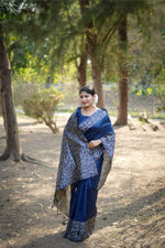 Thumbnail for Jyoti Fashion Women's Blue Handloom Raw Silk Weaving Designer Saree with Blouse