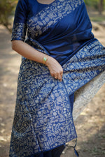 Thumbnail for Jyoti Fashion Women's Blue Handloom Raw Silk Weaving Designer Saree with Blouse