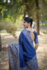 Thumbnail for Jyoti Fashion Women's Blue Handloom Raw Silk Weaving Designer Saree with Blouse