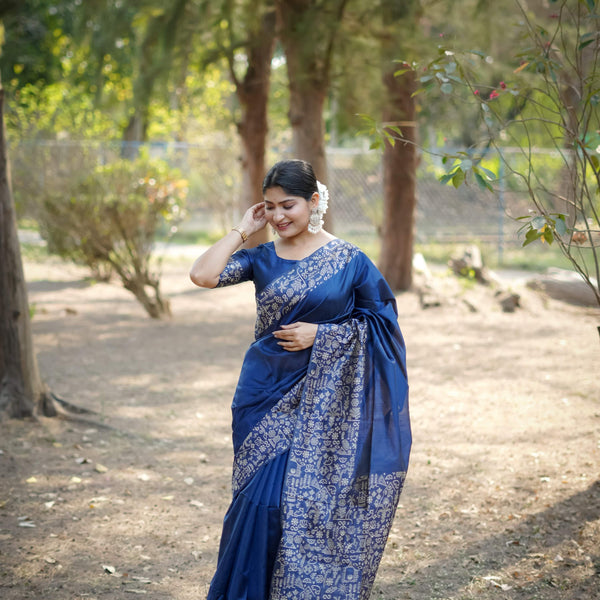 Jyoti Fashion Women's Blue Handloom Raw Silk Weaving Designer Saree with Blouse - Distacart