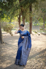 Thumbnail for Jyoti Fashion Women's Blue Handloom Raw Silk Weaving Designer Saree with Blouse