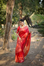 Thumbnail for Jyoti Fashion Women's Red Handloom Raw Silk Weaving Designer Saree with Blouse