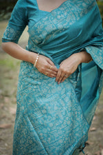 Thumbnail for Jyoti Fashion Women's Firozi Handloom Raw Silk Weaving Designer Saree with Blouse