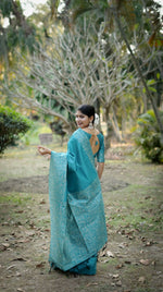 Thumbnail for Jyoti Fashion Women's Firozi Handloom Raw Silk Weaving Designer Saree with Blouse