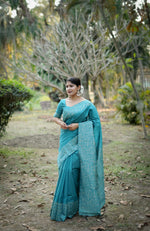 Thumbnail for Jyoti Fashion Women's Firozi Handloom Raw Silk Weaving Designer Saree with Blouse
