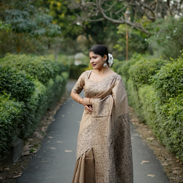 Jyoti Fashion Women's Beige Handloom Raw Silk Weaving Designer Saree with Blouse - Distacart