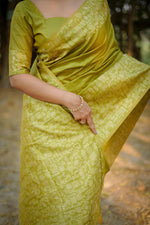 Thumbnail for Jyoti Fashion Women's Mehendi Handloom Raw Silk Weaving Designer Saree with Blouse