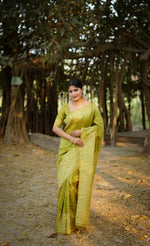 Thumbnail for Jyoti Fashion Women's Mehendi Handloom Raw Silk Weaving Designer Saree with Blouse