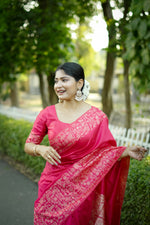 Thumbnail for Jyoti Fashion Women's Pink Handloom Raw Silk Weaving Designer Saree with Blouse