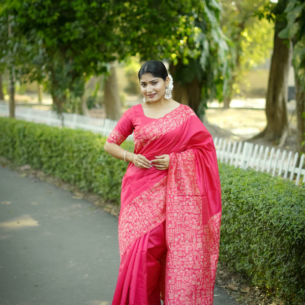 Jyoti Fashion Women's Pink Handloom Raw Silk Weaving Designer Saree with Blouse - Distacart