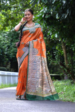 Thumbnail for Jyoti Fashion Women's Orange Soft Tussar Silk Printed Designer Saree with Blouse