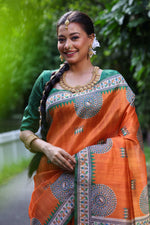 Thumbnail for Jyoti Fashion Women's Orange Soft Tussar Silk Printed Designer Saree with Blouse
