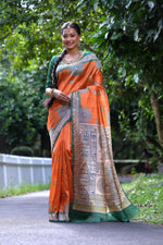 Thumbnail for Jyoti Fashion Women's Orange Soft Tussar Silk Printed Designer Saree with Blouse