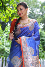 Thumbnail for Jyoti Fashion Women's Blue Soft Tussar Silk Printed Designer Saree with Blouse
