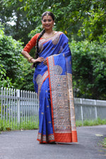 Thumbnail for Jyoti Fashion Women's Blue Soft Tussar Silk Printed Designer Saree with Blouse