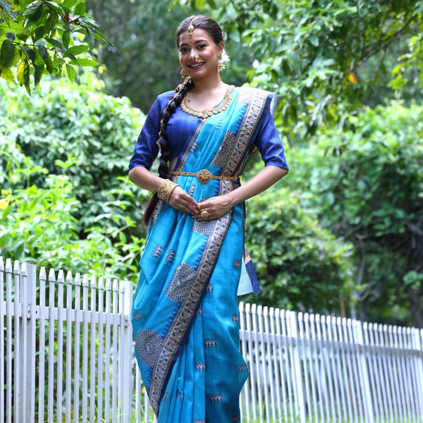 Jyoti Fashion Women's Firozi Soft Tussar Silk Printed Designer Saree with Blouse - Distacart