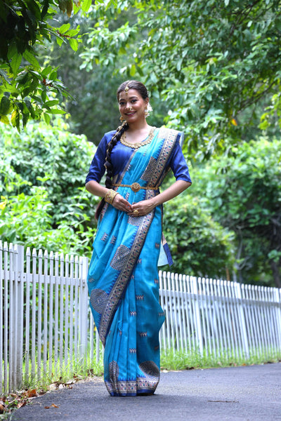 Jyoti Fashion Women's Firozi Soft Tussar Silk Printed Designer Saree with Blouse