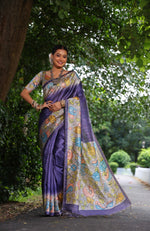 Thumbnail for Jyoti Fashion Women's Purple Soft Tussar Silk Kalamkari Printed Designer Saree with Blouse