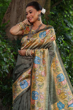 Thumbnail for Jyoti Fashion Women's Grey Soft Tussar Silk Kalamkari Printed Designer Saree with Blouse