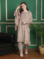 Thumbnail for Jyoti Fashion Women's Beige Chinon Chiffon Floral Embroidery with Cording & Crystal Work Designer Straight Suit Set - Distacart
