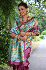 Thumbnail for Jyoti Fashion Women's Wine Soft Tussar Silk Kalamkari Printed Designer Saree with Blouse