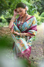 Thumbnail for Jyoti Fashion Women's Wine Soft Tussar Silk Kalamkari Printed Designer Saree with Blouse