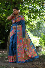 Thumbnail for Jyoti Fashion Women's Blue Soft Tussar Silk Kalamkari Printed Designer Saree with Blouse