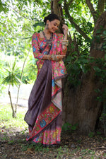 Thumbnail for Jyoti Fashion Women's Black Soft Tussar Silk Kalamkari Printed Designer Saree with Blouse