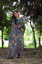 Thumbnail for Jyoti Fashion Women's Gajri Red Soft Tussar Silk Peacock Printed Designer Saree with Blouse