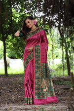 Thumbnail for Jyoti Fashion Women's Grey Soft Tussar Silk Peacock Printed Designer Saree with Blouse
