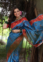 Thumbnail for Jyoti Fashion Women's Wine Soft Tussar Silk Peacock Printed Designer Saree with Blouse