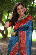 Thumbnail for Jyoti Fashion Women's Wine Soft Tussar Silk Peacock Printed Designer Saree with Blouse