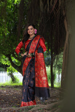 Thumbnail for Jyoti Fashion Women's Blue Soft Tussar Silk Peacock Printed Designer Saree with Blouse