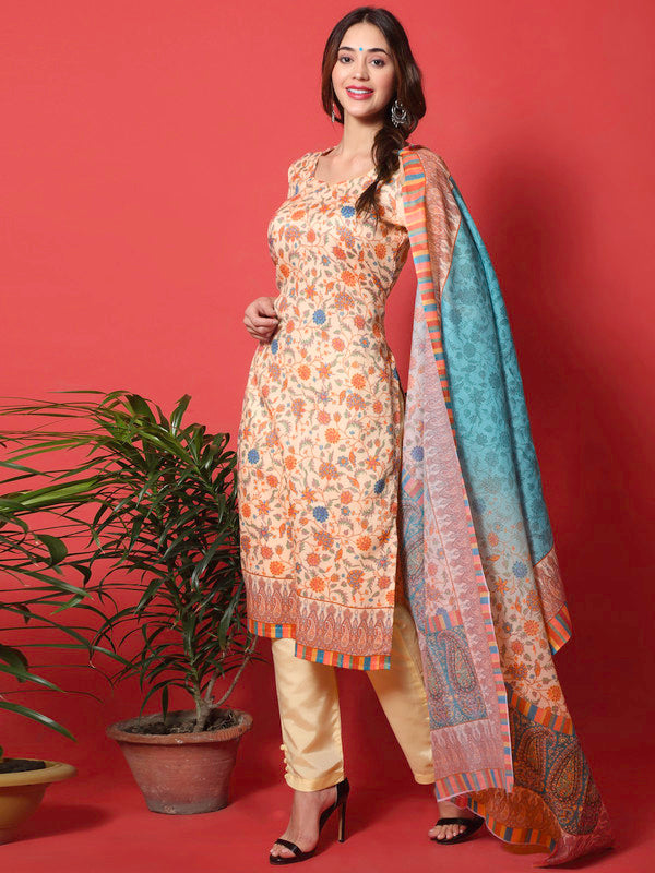 Jyoti Fashion Women's Peach Cotton Digital Printed Festive Wear Designer Straight Suit Set - Distacart