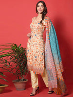 Thumbnail for Jyoti Fashion Women's Peach Cotton Digital Printed Festive Wear Designer Straight Suit Set - Distacart