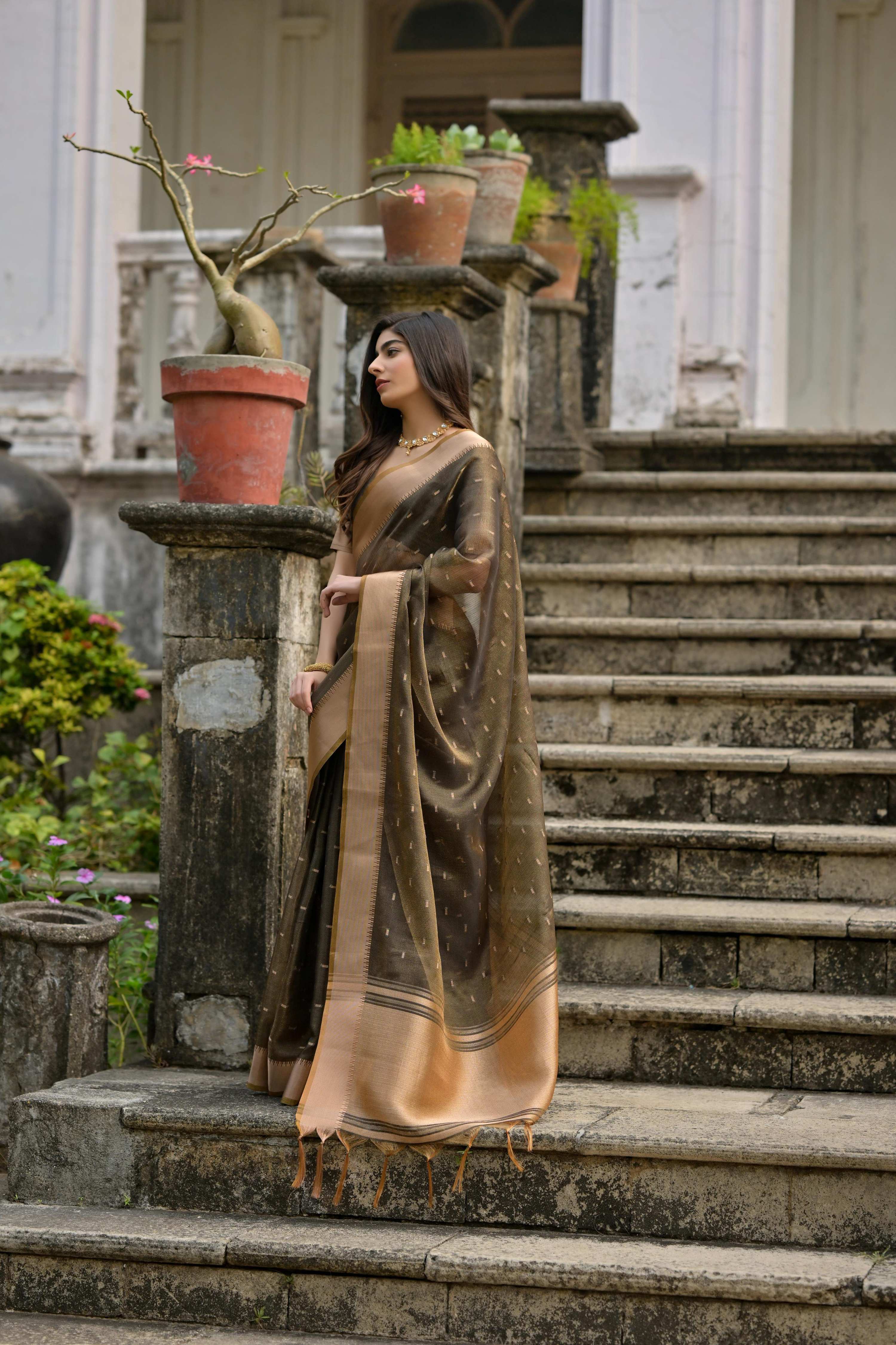 Jyoti Fashion Women's Mehendi Soft Kalyani Silk Zari Woven Designer Saree with Blouse