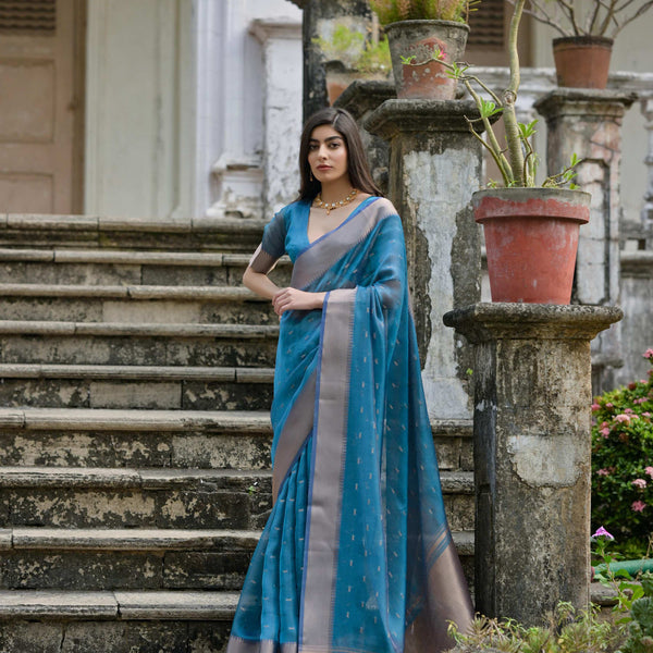 Jyoti Fashion Women's Firozi Soft Kalyani Silk Zari Woven Designer Saree with Blouse - Distacart