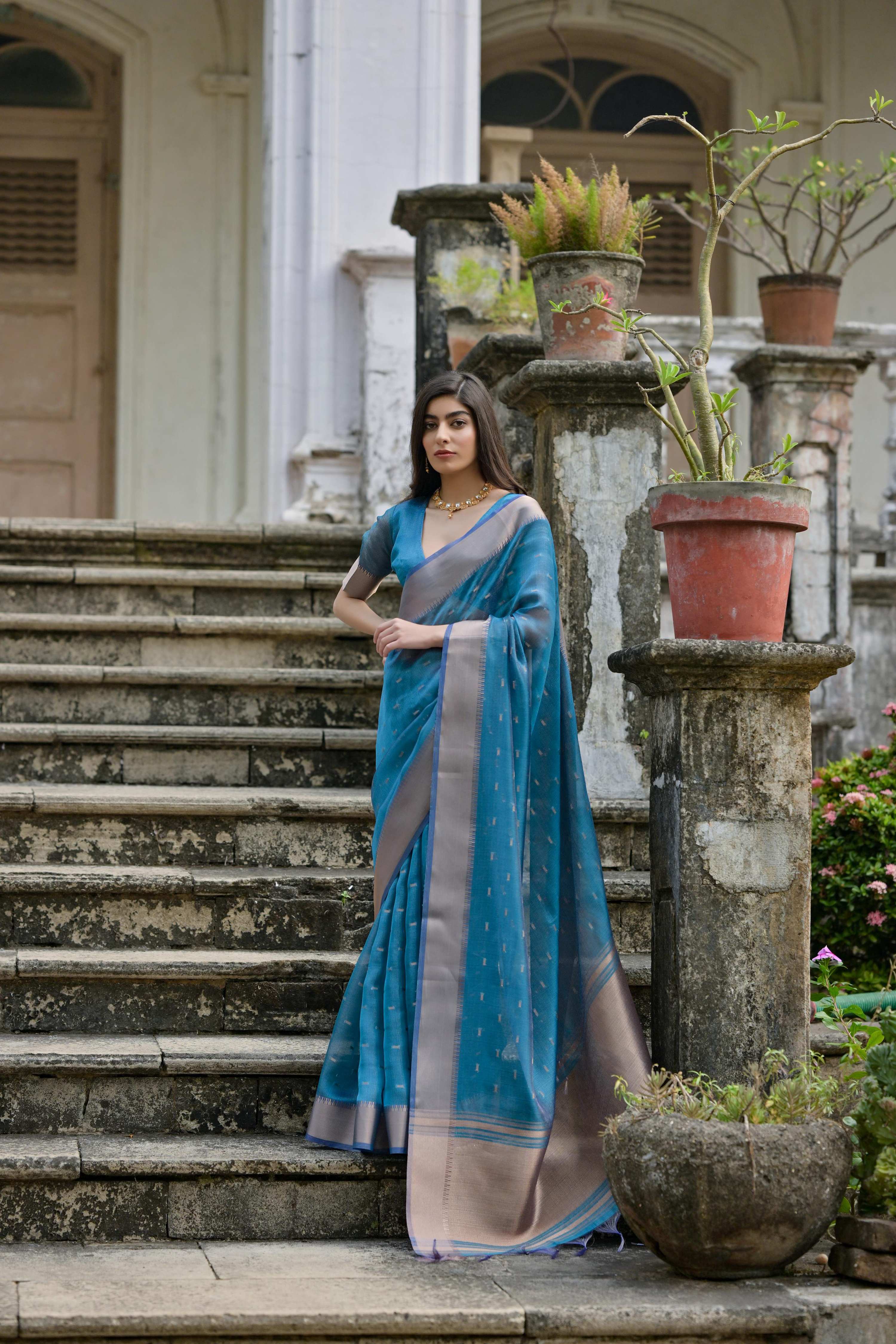 Jyoti Fashion Women's Firozi Soft Kalyani Silk Zari Woven Designer Saree with Blouse - Distacart