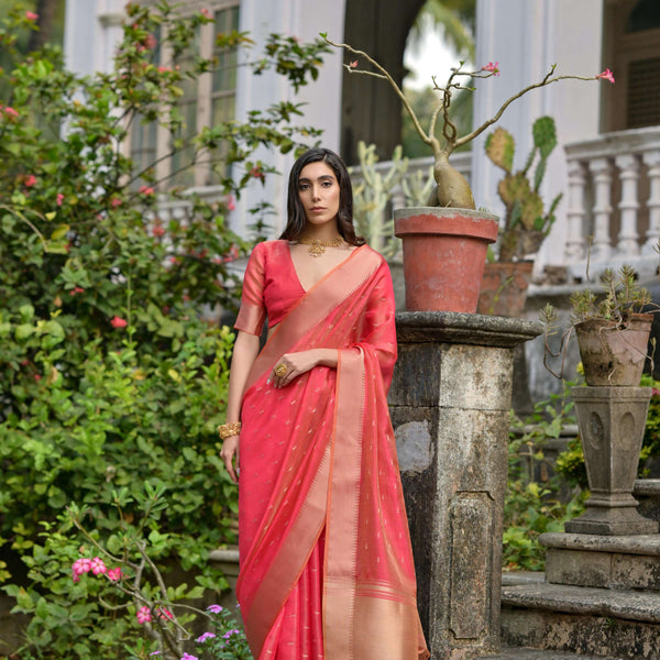 Jyoti Fashion Women's Coral Soft Kalyani Silk Zari Woven Designer Saree with Blouse - Distacart