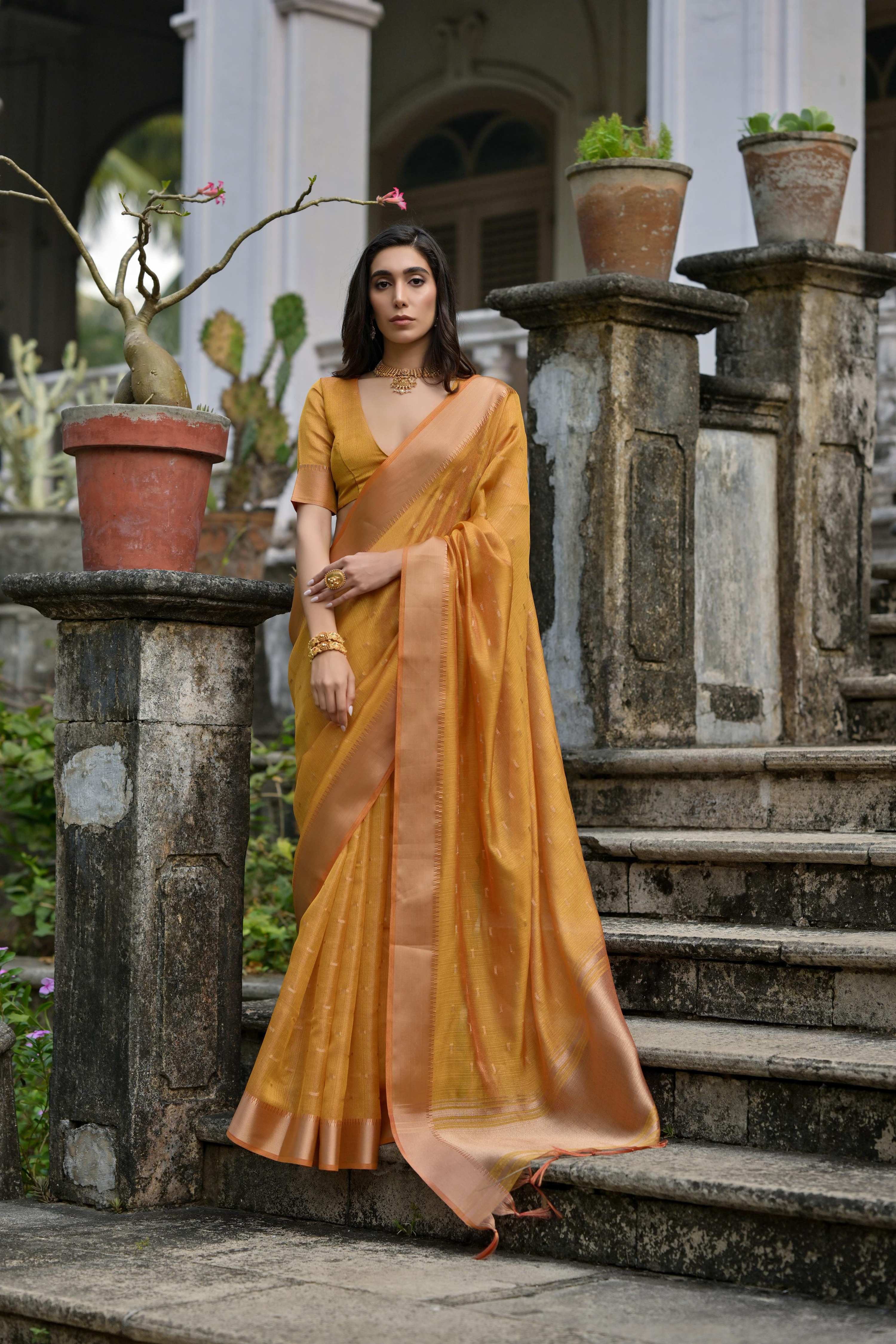 Jyoti Fashion Women's Mustard Soft Kalyani Silk Zari Woven Designer Saree with Blouse - Distacart