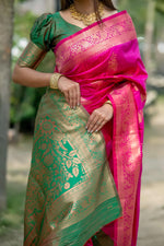 Thumbnail for Jyoti Fashion Women's Pink Soft Banarasi Silk Zari Woven Saree with Blouse - Distacart