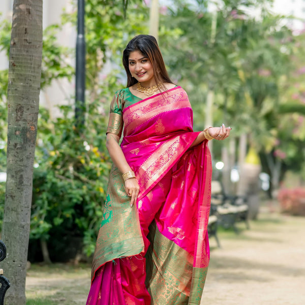 Jyoti Fashion Women's Pink Soft Banarasi Silk Zari Woven Saree with Blouse - Distacart