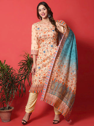 Jyoti Fashion Women's Peach Cotton Digital Printed Festive Wear Designer Straight Suit Set - Distacart