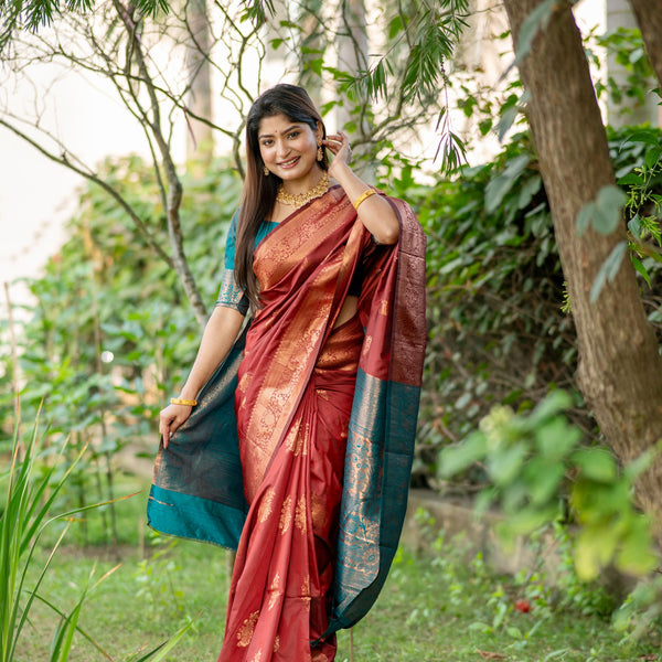 Jyoti Fashion Women's Maroon Soft Banarasi Silk Zari Woven Saree with Blouse - Distacart