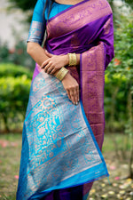 Thumbnail for Jyoti Fashion Women's Purple Soft Banarasi Silk Zari Woven Saree with Blouse - Distacart