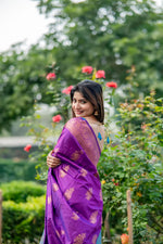 Thumbnail for Jyoti Fashion Women's Purple Soft Banarasi Silk Zari Woven Saree with Blouse - Distacart