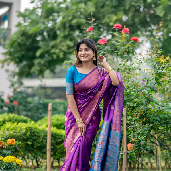 Jyoti Fashion Women's Purple Soft Banarasi Silk Zari Woven Saree with Blouse - Distacart