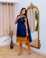 Thumbnail for Jyoti Fashion Women's Navy Blue Kanchi Cotton Zari Woven Designer Kurti with Dupatta