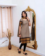 Thumbnail for Jyoti Fashion Women's Grey Kanchi Cotton Zari Woven Designer Kurti with Dupatta